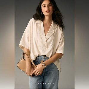 Hardly worn - The Dylon Short-Sleeve Wide-Placket Top - BLUE - Anthropologie